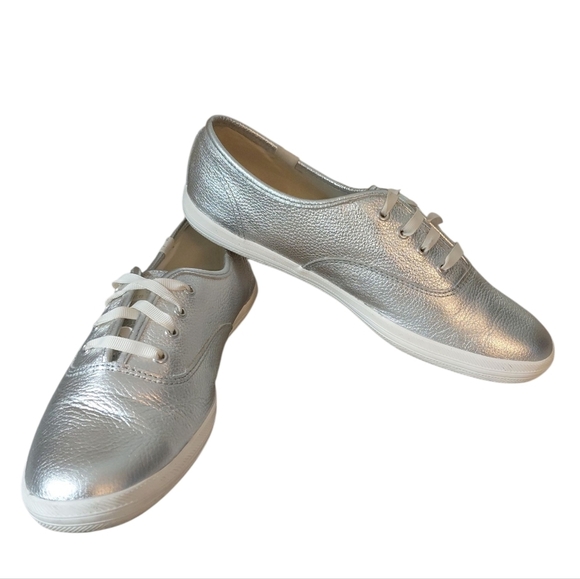 Kate Spasde + Keds Metallic Silver Sneakers Women's Tennis Shoes Size 8 - Picture 1 of 11